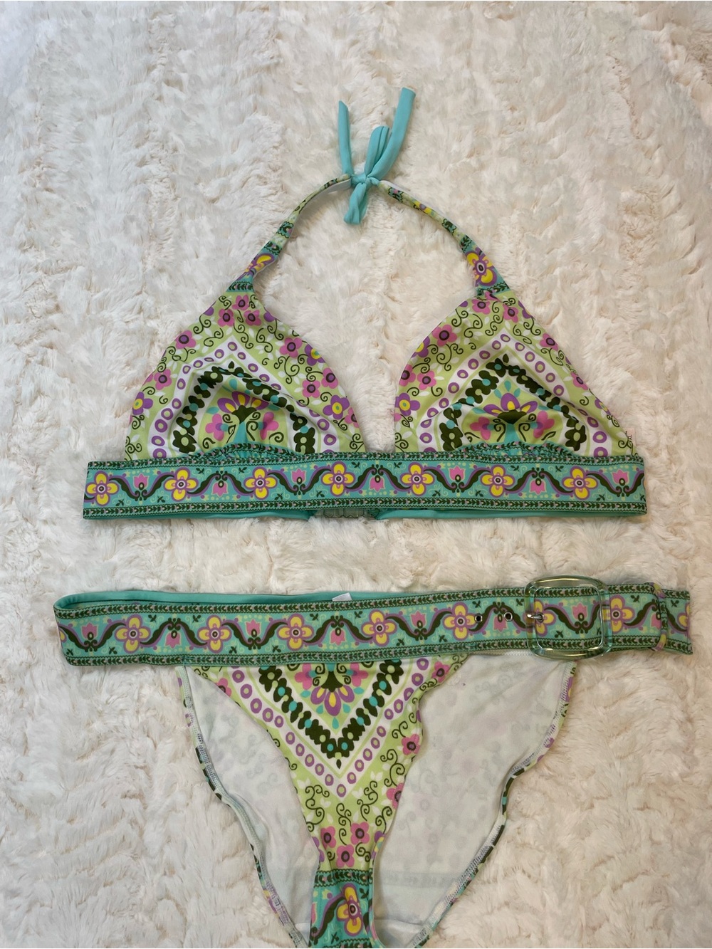 Victoria's Secret Turquoise Green Pink Patterned Triangle Bikini